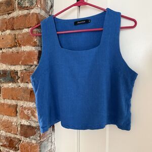 Automet Linen Blend Women's Size M Square Neck Crop Top Cerulean Blue